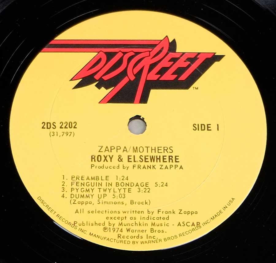 "Roxy & Elsewhere " Record Label Details: Yellow Colour DISCREET 2DS 2202 31.797 , Made in USA 
