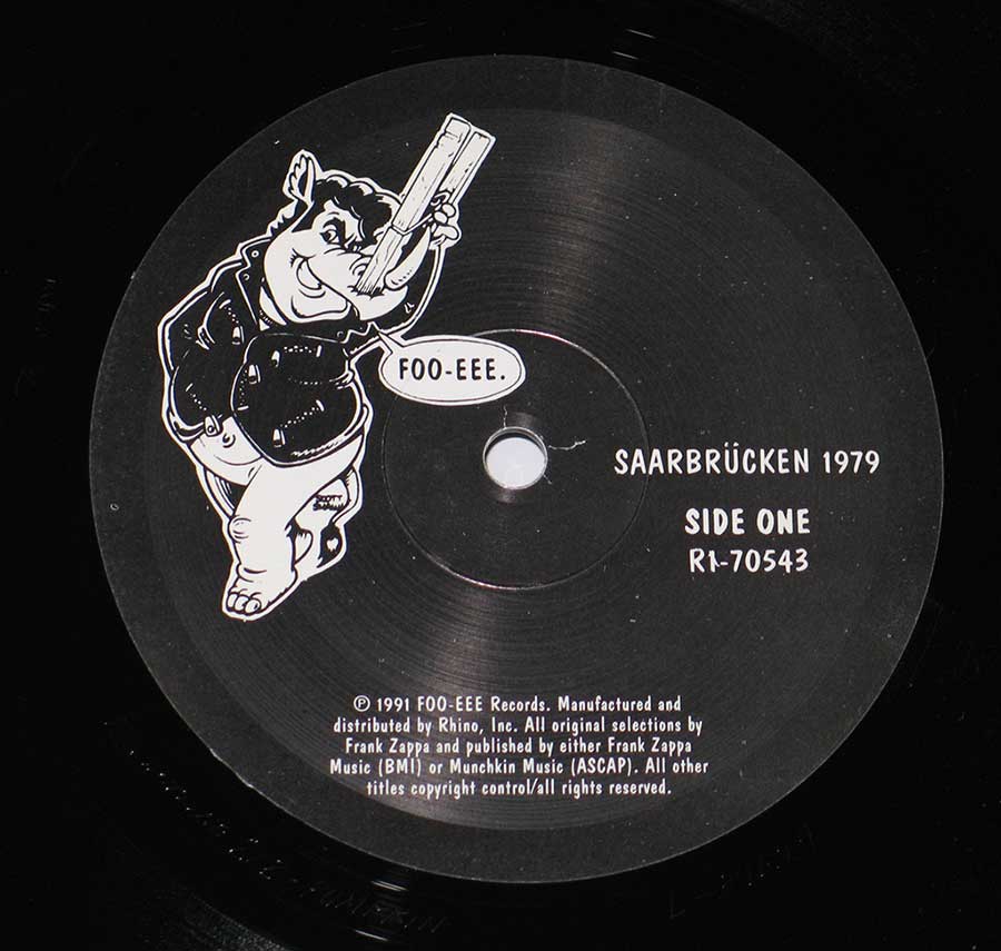 Close up of record's label FRANK ZAPPA - Saarbrucken 1978 Unofficial 2LP Vinyl Album Side One