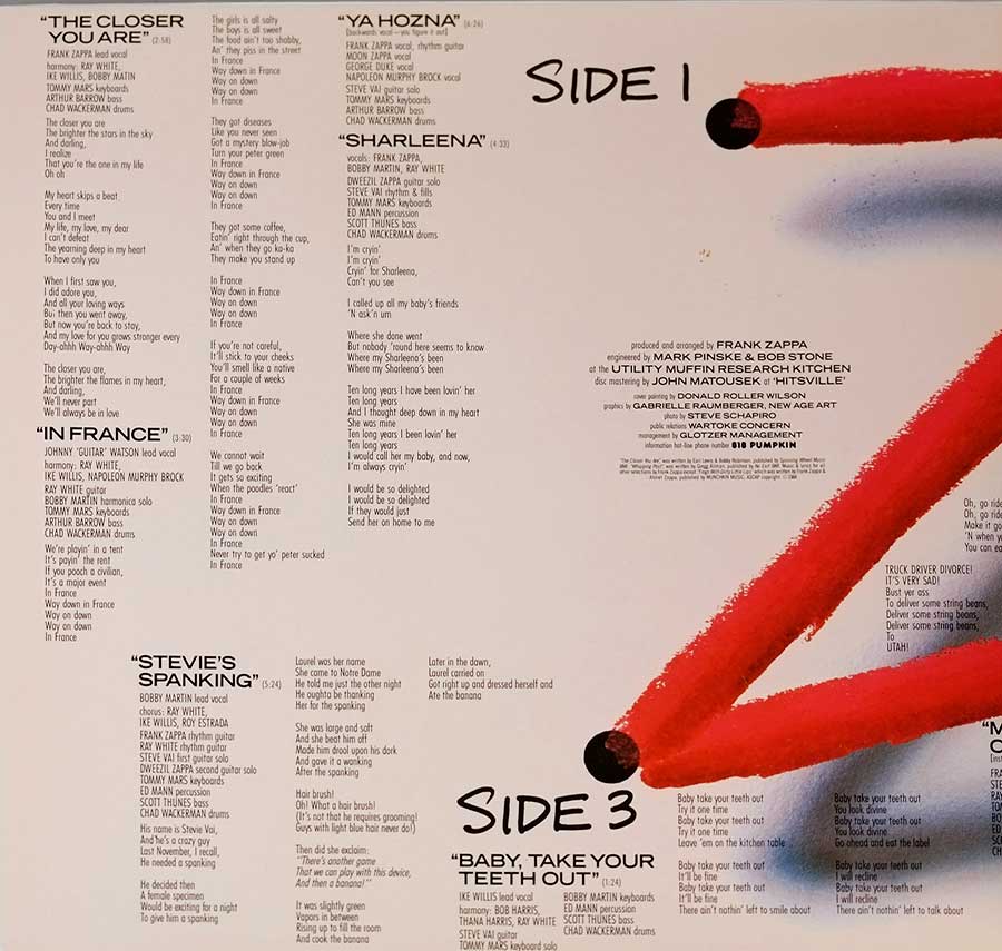 FRANK ZAPPA - Them Or Us France Release Gatefold 12" 2LP VINYL Album
 inner gatefold cover