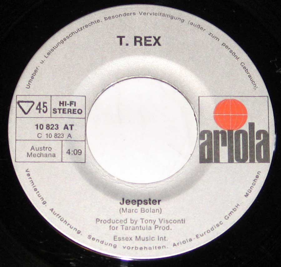 "Jeepster" Record Label Details: Ariola 10 823 AT , Austro Mechana 