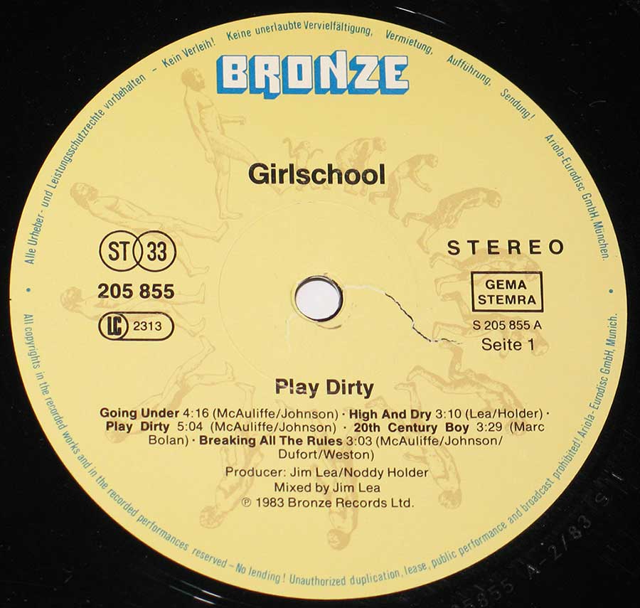 GIRLSCHOOL - Play Dirty Female NWOBHM 12" VINYL LP ALBUM enlarged record label