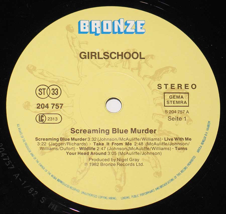 Close up "Screaming Blue Murder" Record Label Details: Bronze 204 757  er 12" VINYL LP ALBUM