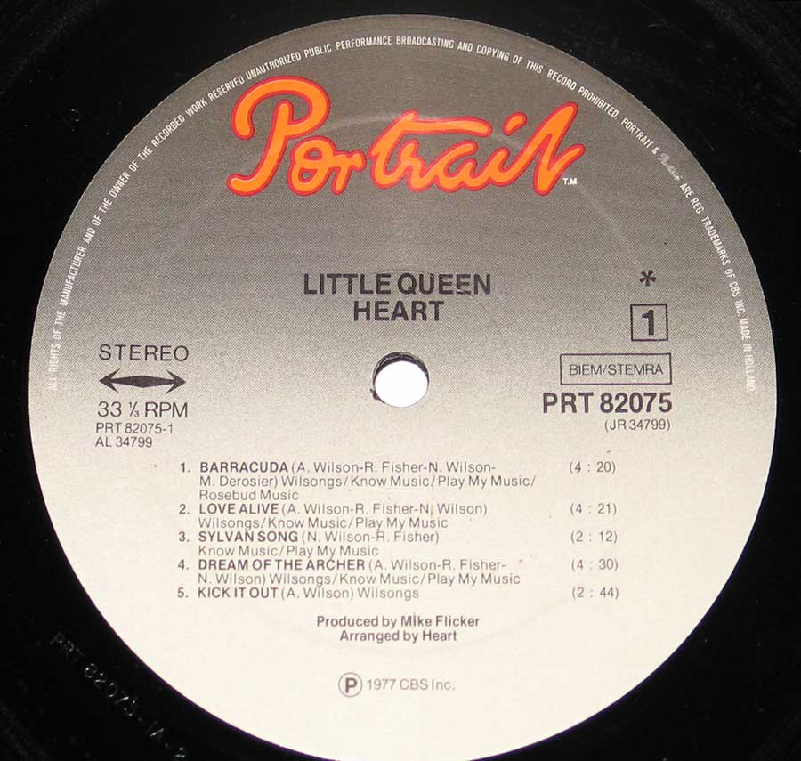 "Little Queen" Record Label Details: Portrait PRT 82075, JR 3479 ℗ 1977 CBS Inc Sound Copyright 