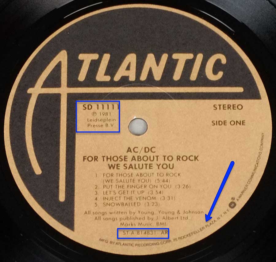 Close up of the AC/DC - For Those About To Rock ( USA Release ) record's label