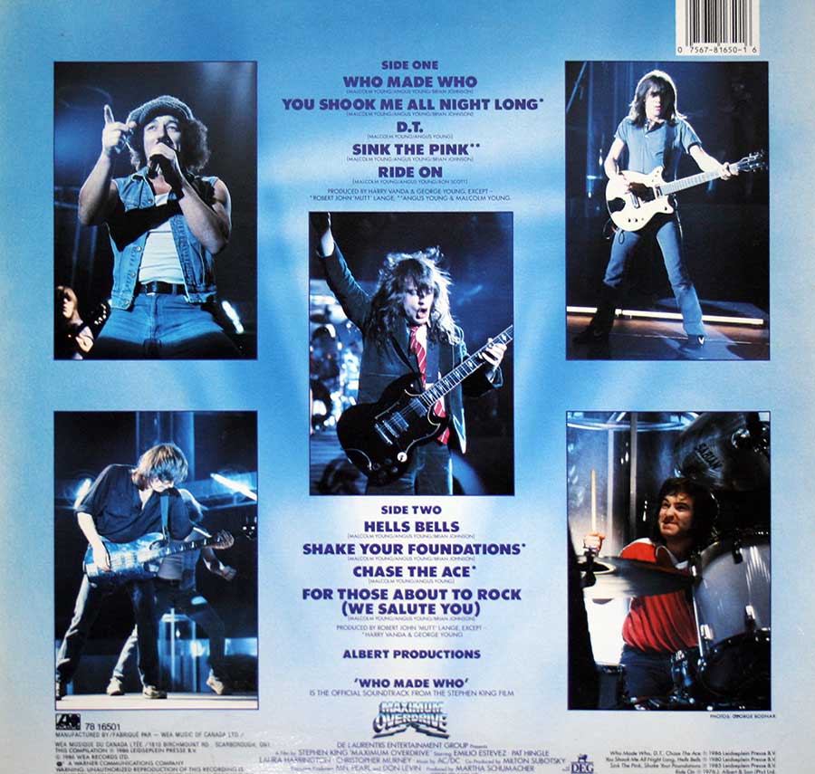 Photo of album back cover AC/DC - Who Made Who ( Canadian Release ) 