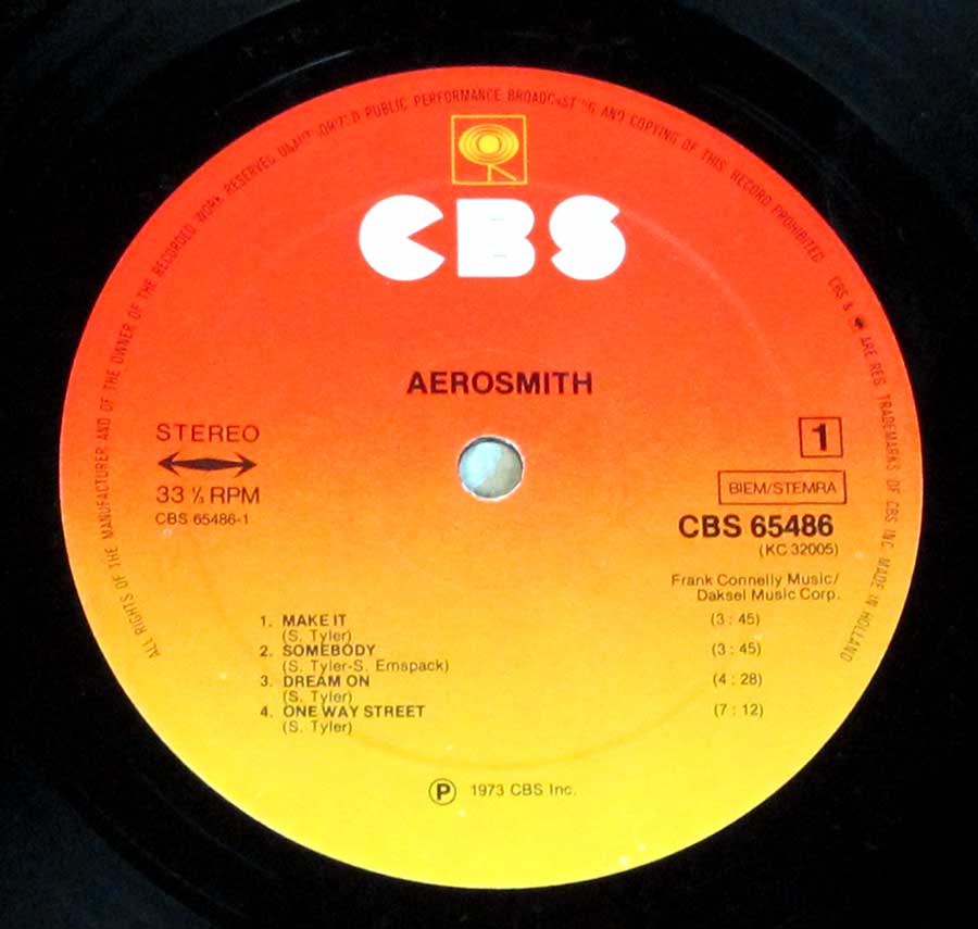 "AEROSMITH" Record Label Details: CBS 65486 