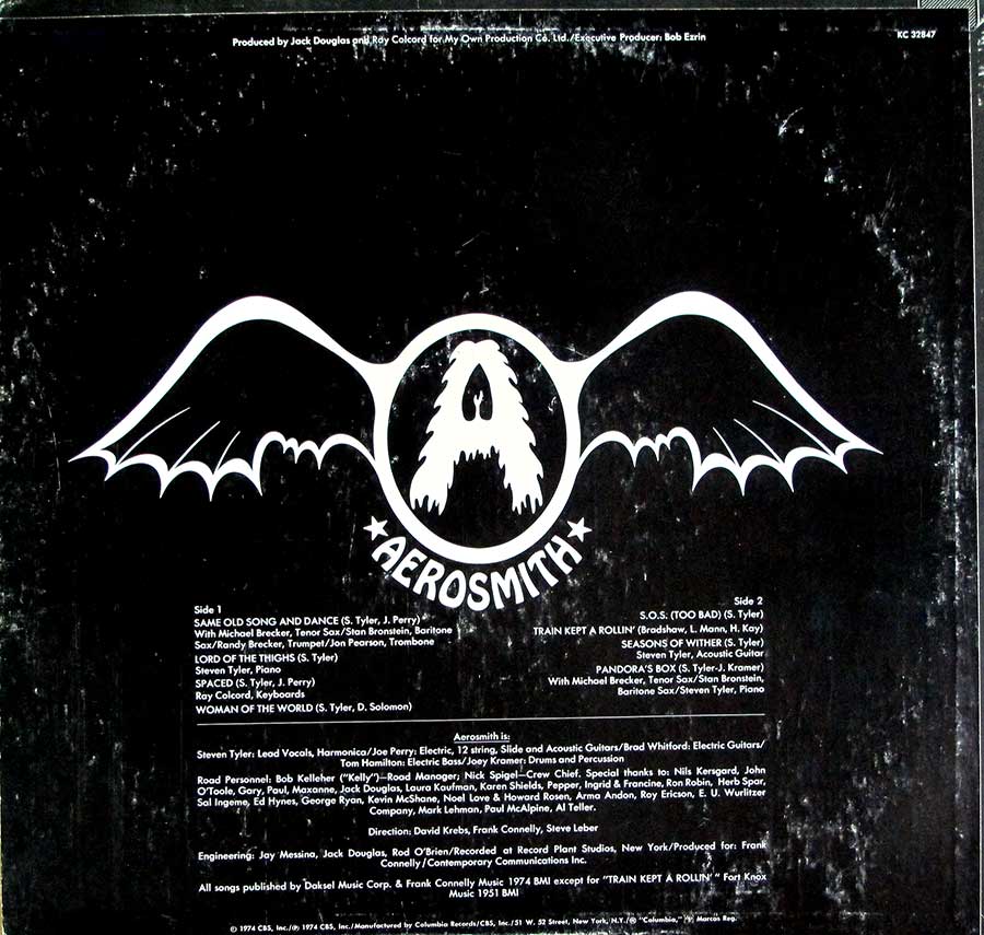 AEROSMITH - Get Your Wings USA Release 12" LP VINYL ALBUM back cover
