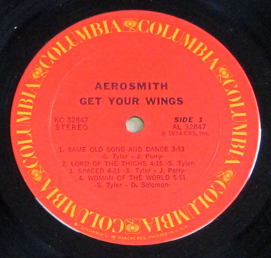"Get Your WIngs by Aerosmith" Red Colour Columbia Record Label Details: CBS AL 32847 
