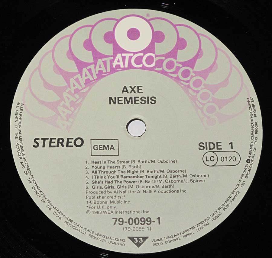 Close-up Photo of "AXE - Nemesis" Record Label  