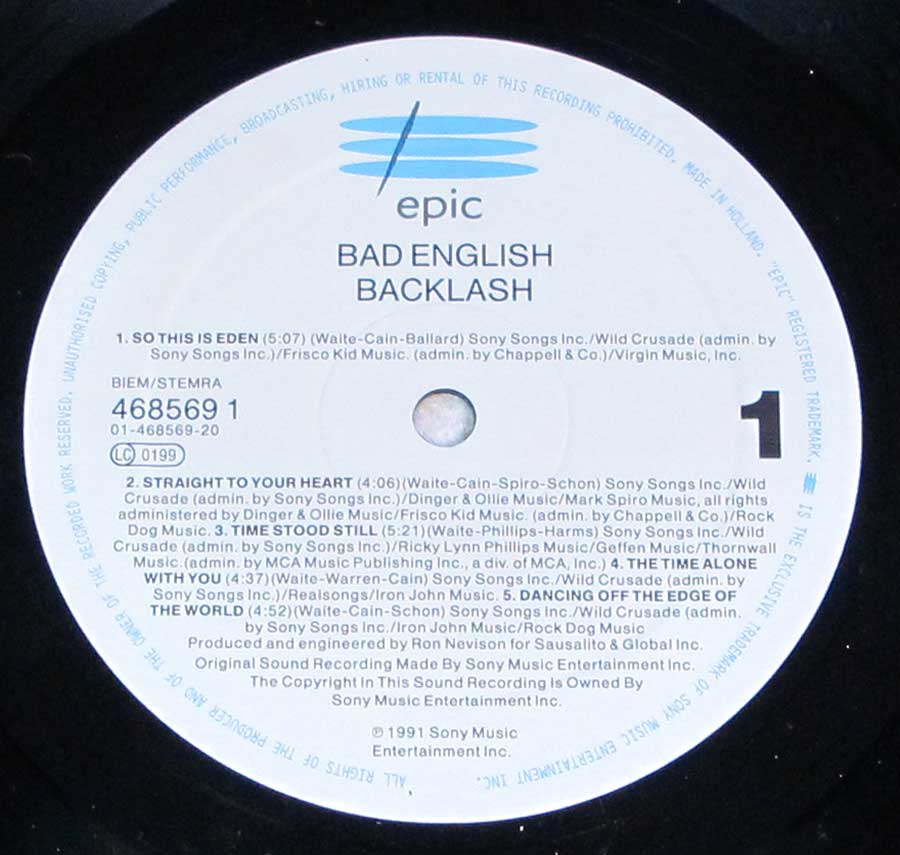 "Backlash" Record Label Details: Epic 468569 ℗ 1991 Sony Music Sound Copyright 