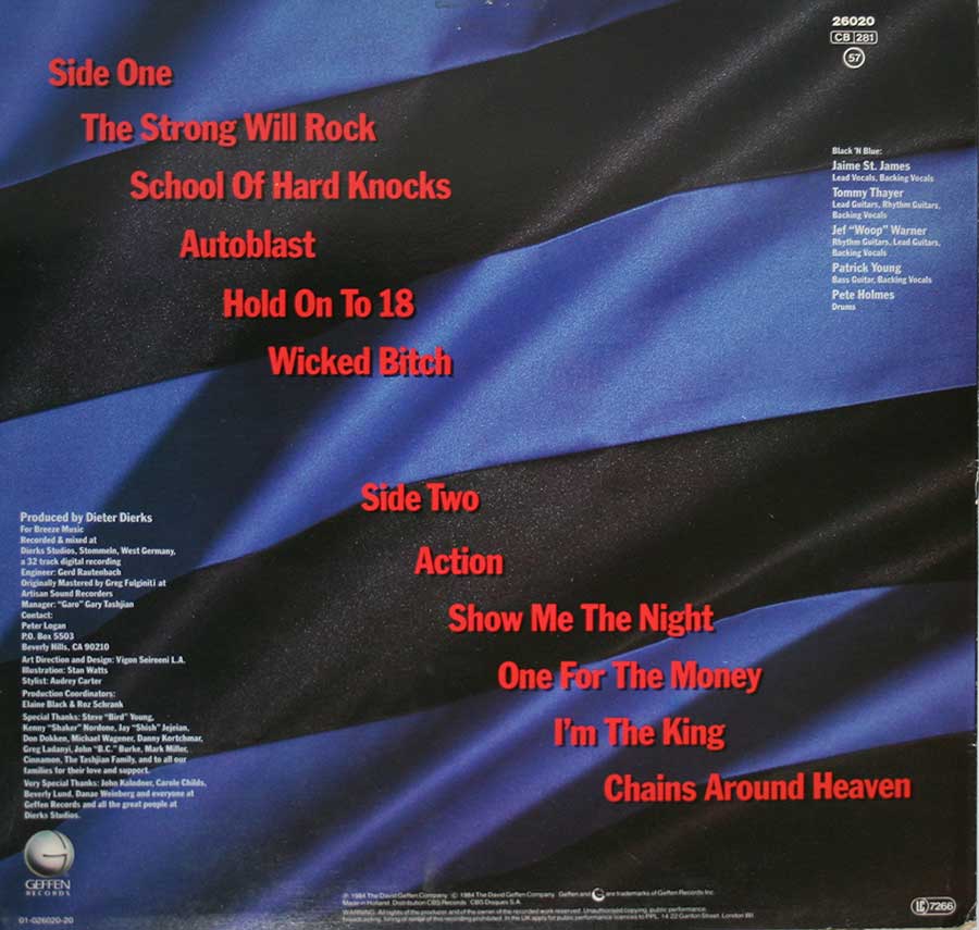 BLACK 'N BLUE - Self-Titled 12" Vinyl LP Album back cover