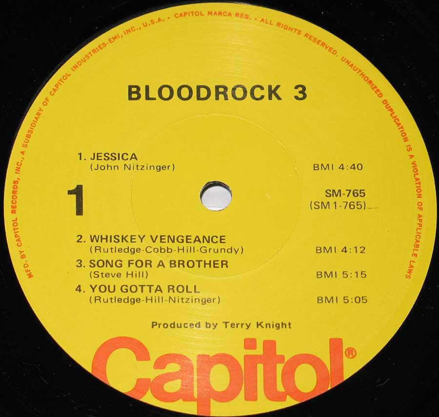 "Bloodrock 3" Yellow Colour Capitol Record Label Details: CAPITOL SM-765 