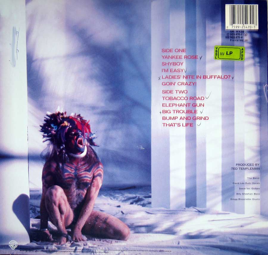 Photo of album back cover DAVID LEE ROTH - Eat 'Em and Smile Steve Vai 12" Vinyl LP Album