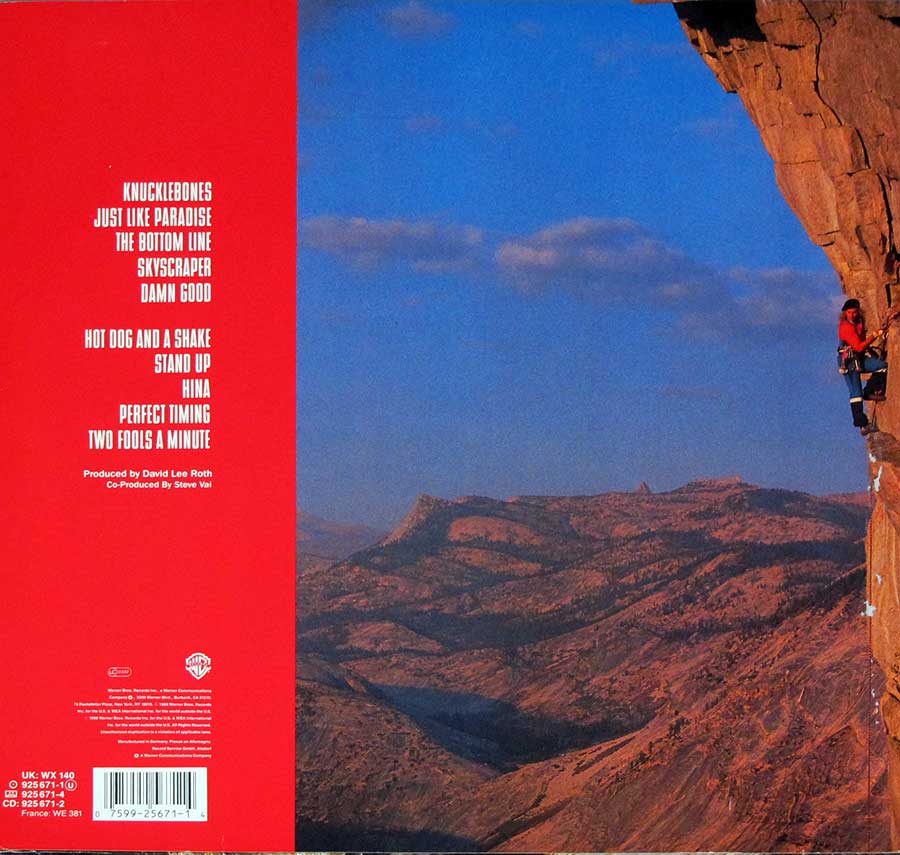 DAVID LEE ROTH - Skyscraper with Steve Vai 12" Vinyl LP Album back cover
