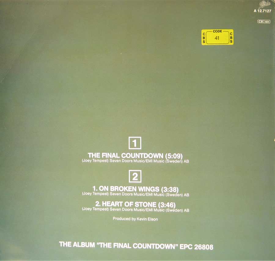 Photo of album back cover EUROPE - Final Countdown Extended Version 7" Single Picture Sleeve