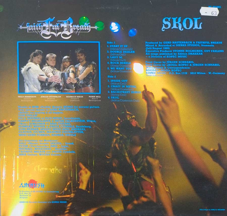 Photo of album back cover FAITHFUL BREATH ‎- Skol 12" LP ALBUM VINYL 