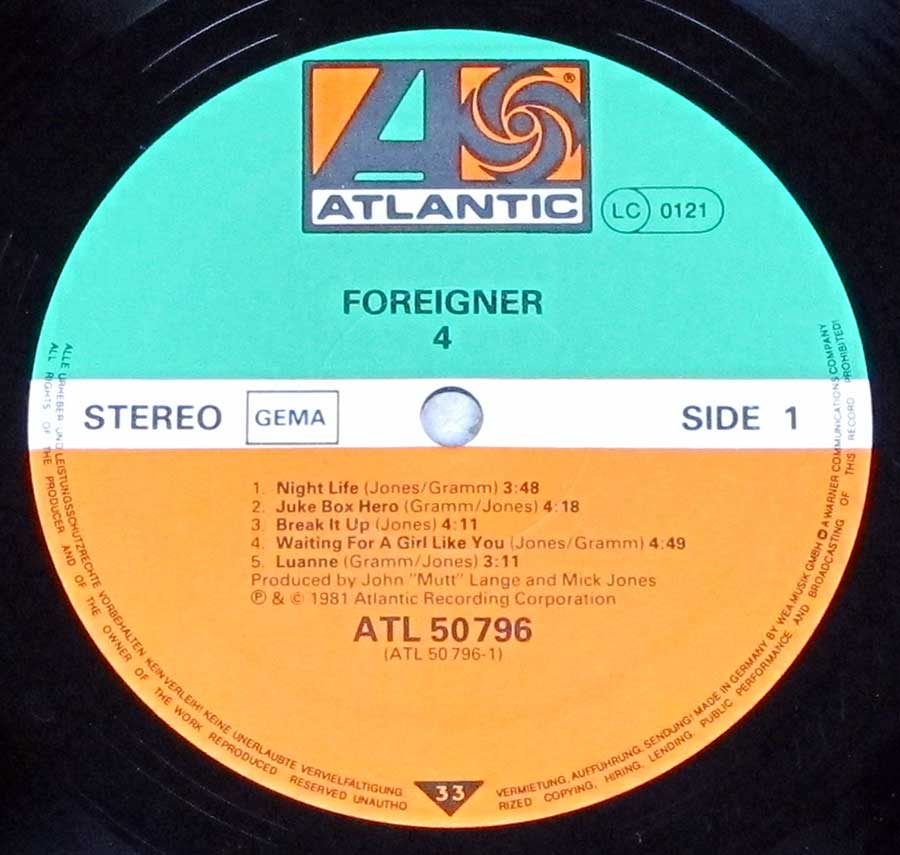 "4" Record Label Details: Atlantic ATL 50 796 