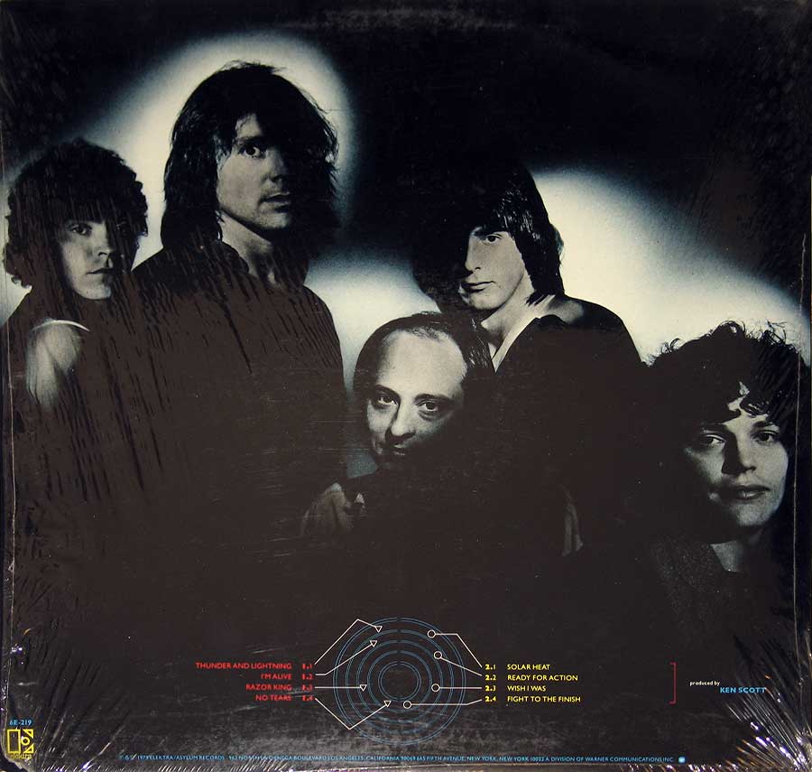 Black and White Group photo of the Gamma band on the album back cover 