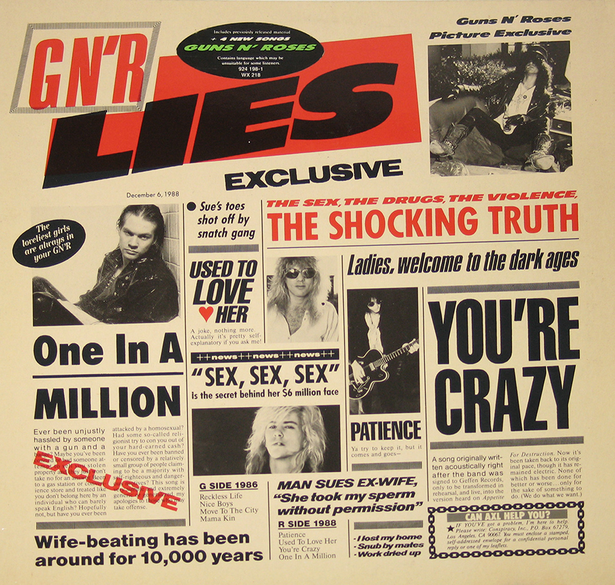 Album Front Cover Photo of GUNS N' ROSES G N'R Lies Uncensored Sexy Nude Nudity 