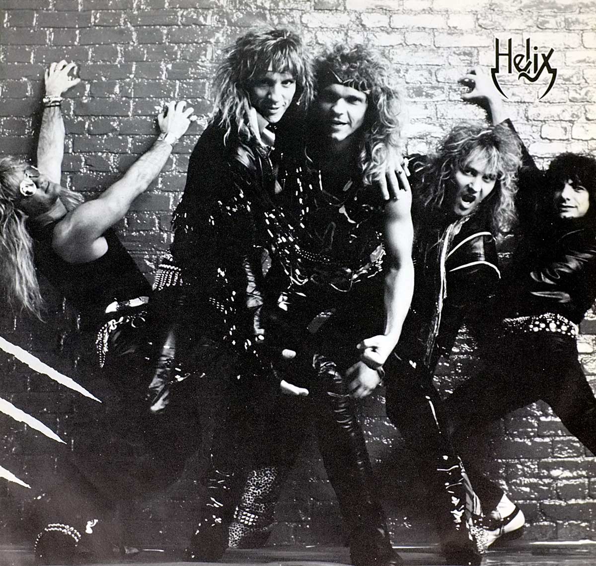 Black and White Photo of the Helix band on the Inner Sleeve   of "HELIX - Wild in the Streets" Album