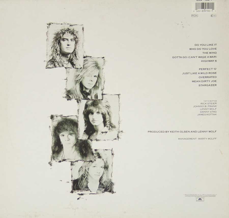 KINGDOM COME - In Your Face 12" Vinyl LP Album back cover