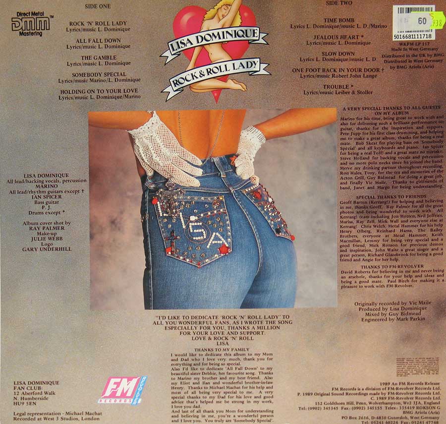 LISA DOMINIQUE - Rock 'n' Roll Lady 12" VINYL LP ALBUM back cover