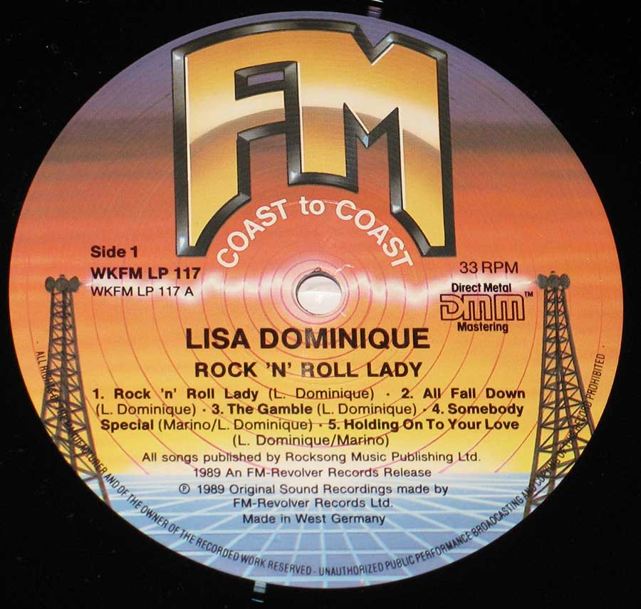 Close up of Side One record's label LISA DOMINIQUE - Rock 'n' Roll Lady 12" VINYL LP ALBUM