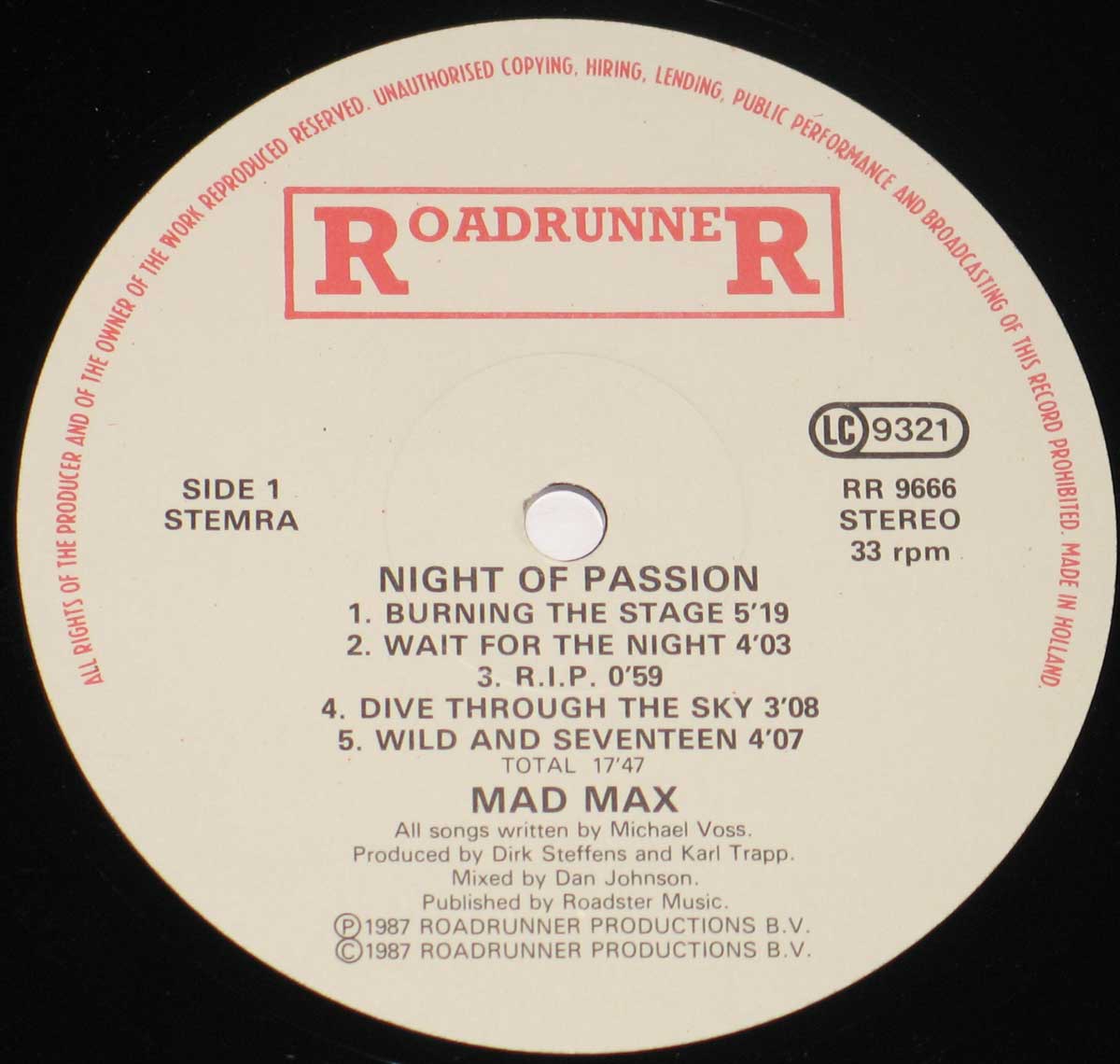 Enlarged High Resolution Photo of the Record's label Mad Max - Night of Passion https://vinyl-records.nl
