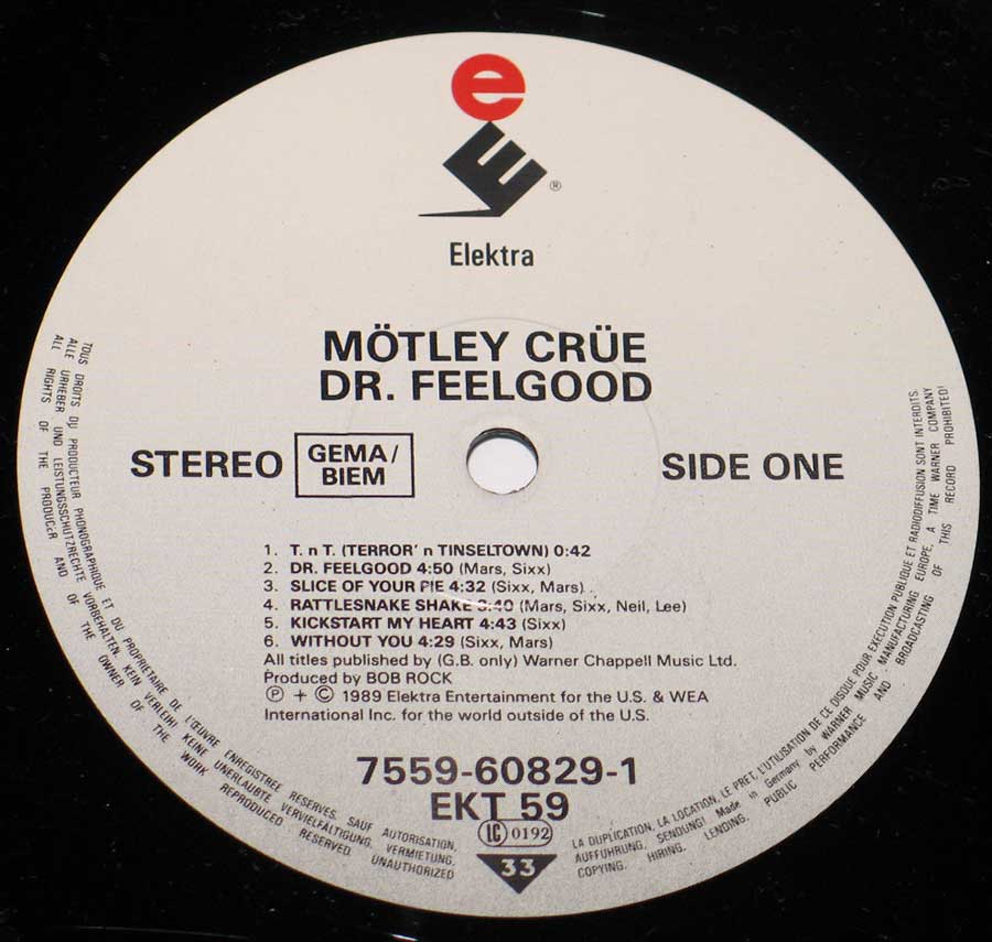 "Dr Feelgood by Motley Crue" Record Label Details: Elektra 7559-6028-1, EKT 59 