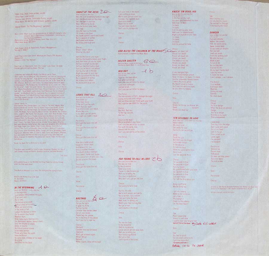 MÖTLEY CRÜE - Shout At The Devil Germany Gatefold 12" LP Vinyl Album
 custom inner sleeve