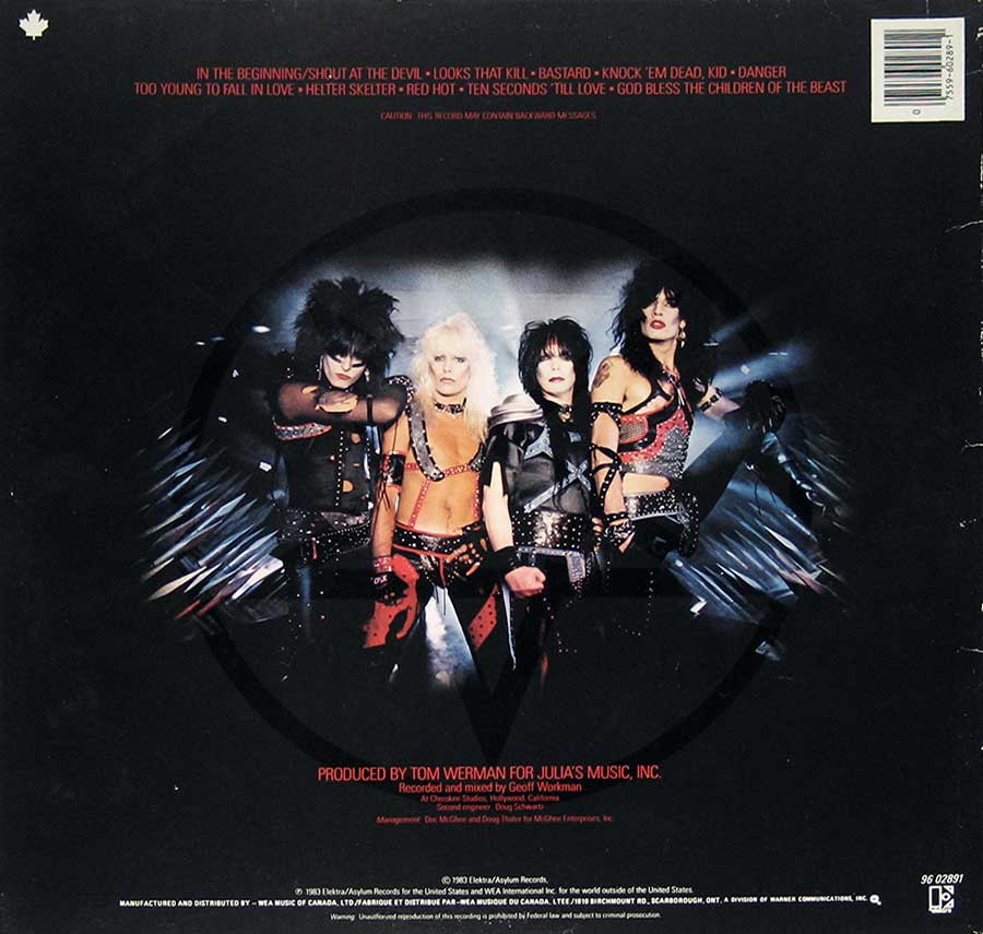Photo of album back cover MÖTLEY CRÜE - Shout At The Devil Gatefold Cover 12" Vinyl LP Album