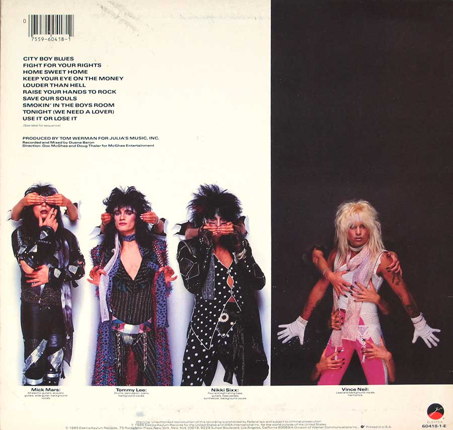 Photo of album back cover MÖTLEY CRÜE - Theatre of Pain ( USA ) 12" Vinyl LP Album