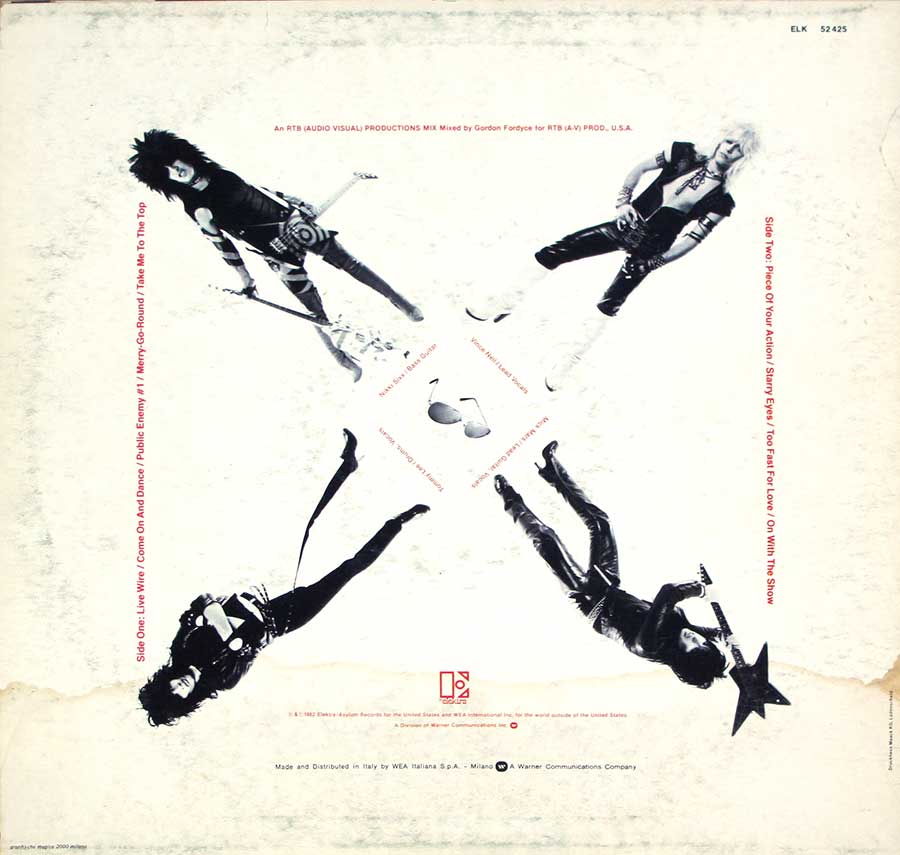 MÖTLEY CRÜE - Too Fast For Love Italy 12" LP Vinyl Album back cover