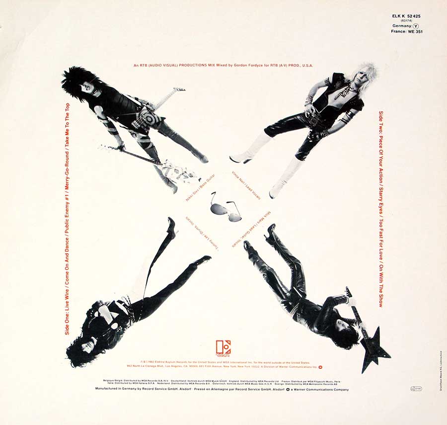 MÖTLEY CRÜE - Too Fast For Love Germany No Album Title 12" LP Vinyl Album
 back cover
