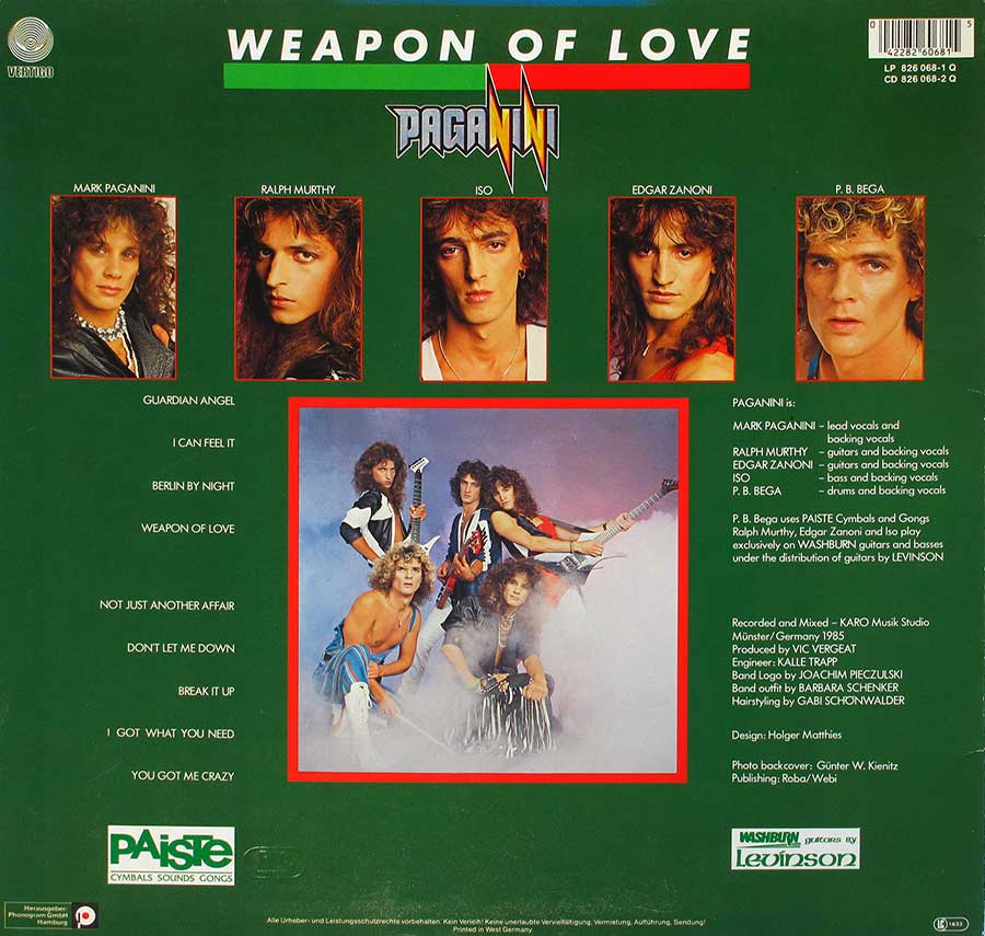 Photo of album back cover PAGANINI - Weapon Of Love