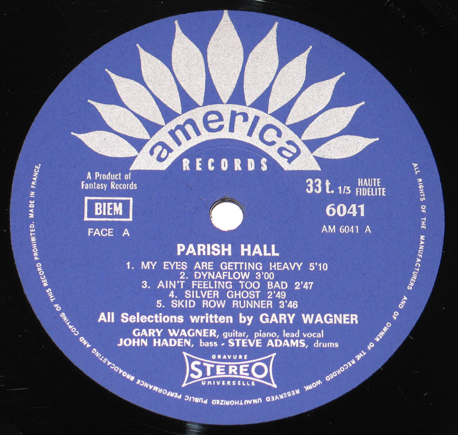 Close up of record's label Parish Hall - self-titled 12" VINYL LP ALBUM Side One