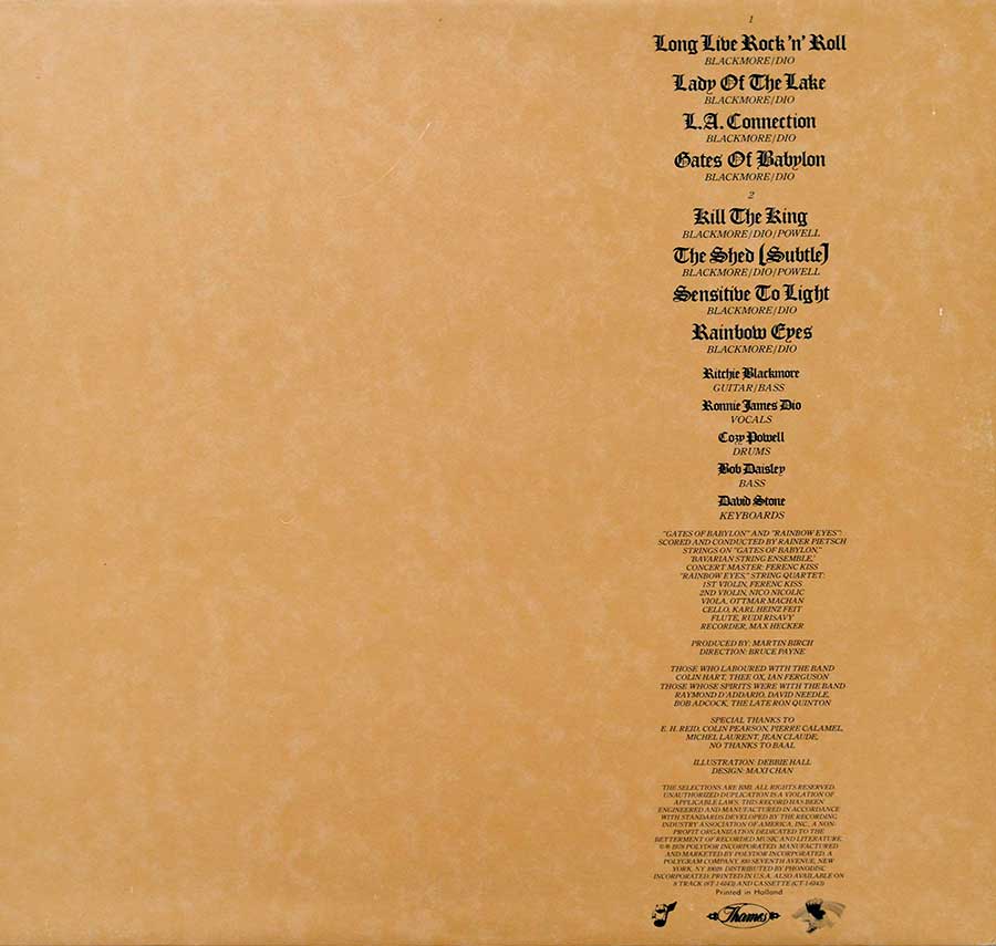 Photo of album back cover RAINBOW - Long Live Rock and Roll