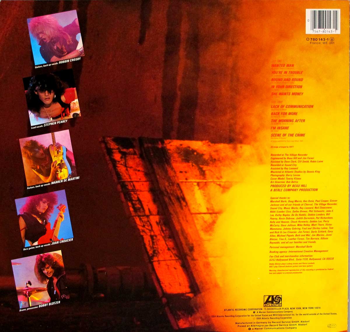Photo of album back cover RATT - Out Of The Cellar 