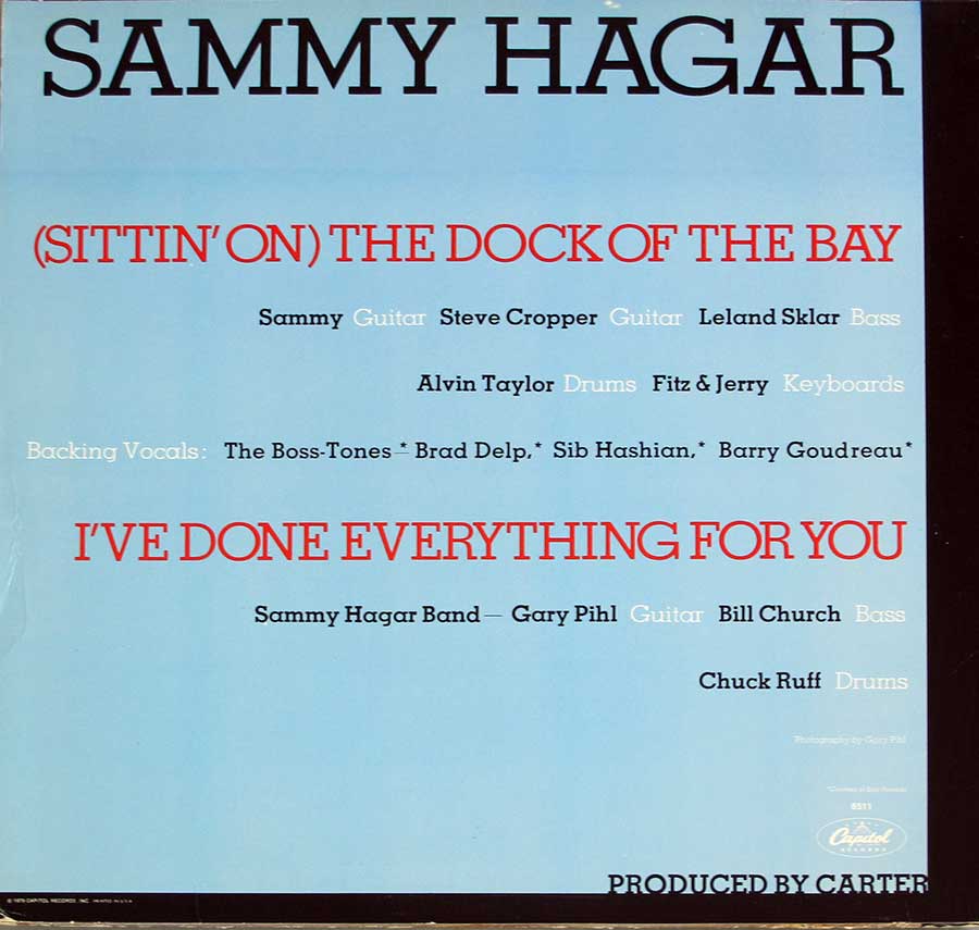 SAMMY HAGAR - Sittin On The Dock Of The Bay Orig USA Release 12" MAXI-SINGLE VINYL back cover