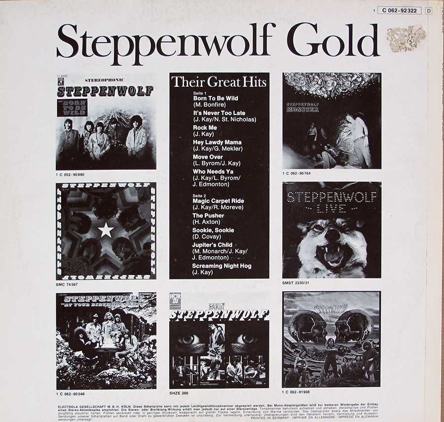 STEPPENWOLF - Gold Their Great Hits Pink Probe 12" LP Vinyl Album back cover