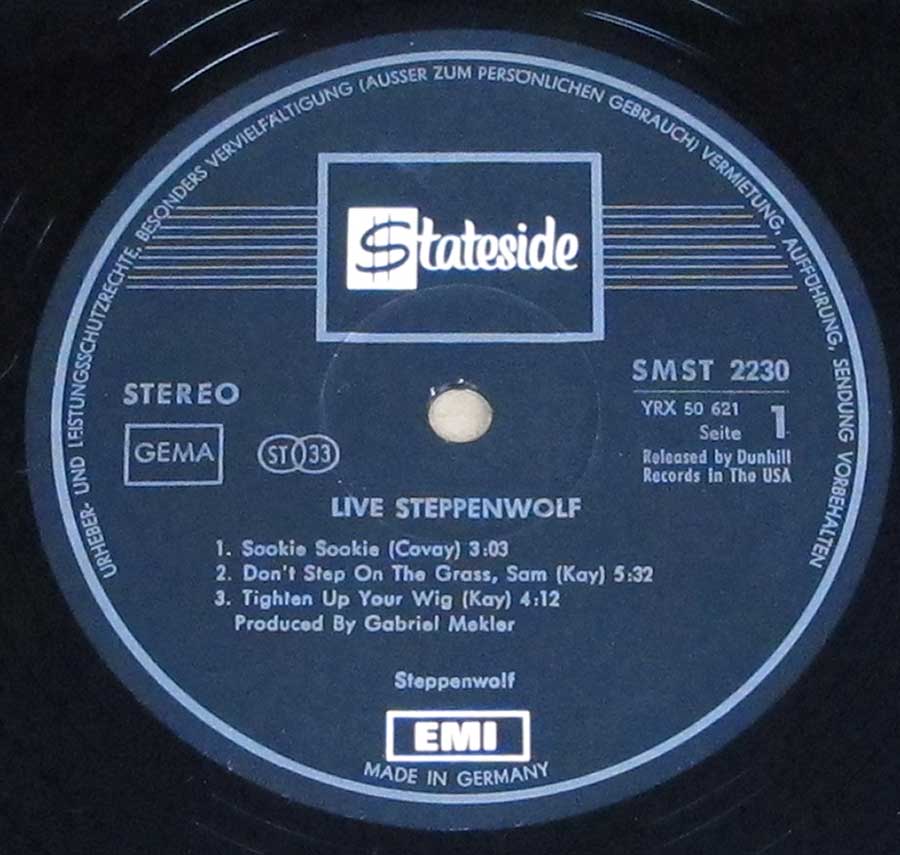 "Live by Steppenwolf" Record Label Details: EMI Stateside SMST 2230 / YRX 50 621 , Made in Germany 