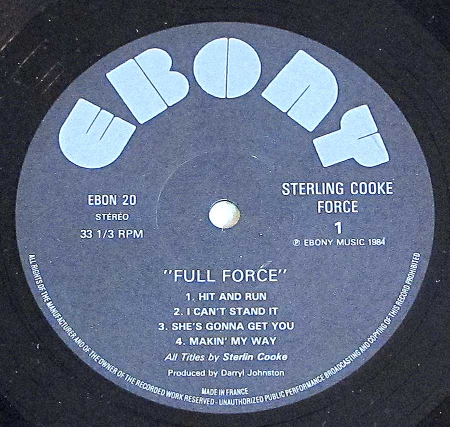 Close up of record's label STERLING COOKE FORCE - Full Force Side One