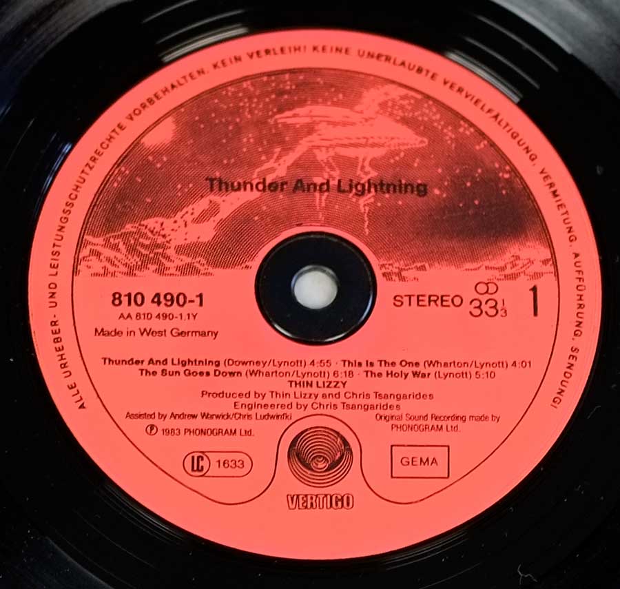 "Thunder And Lightning" Red Colour Vertigo Record Label Details: Vertigo 810 490-1 , Made in West-Germany , LC 1633 ℗ 1983 Phonogram Ltd Sound Copyright 