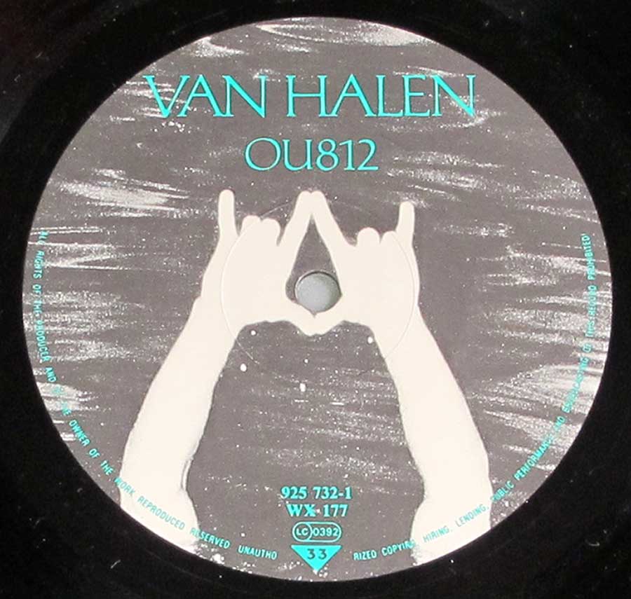 Close up of record's label VAN HALEN - OU812 12" LP VINYL ALBUM Side Two
