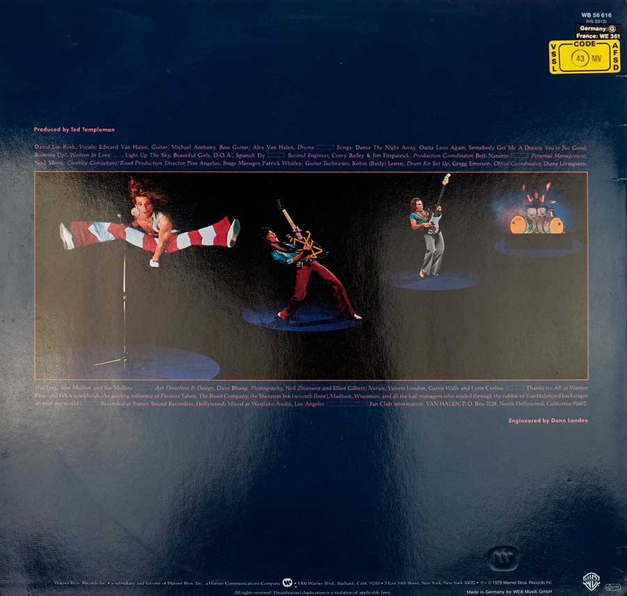 VAN HALEN - Van Halen II 12" Vinyl LP Album album back cover