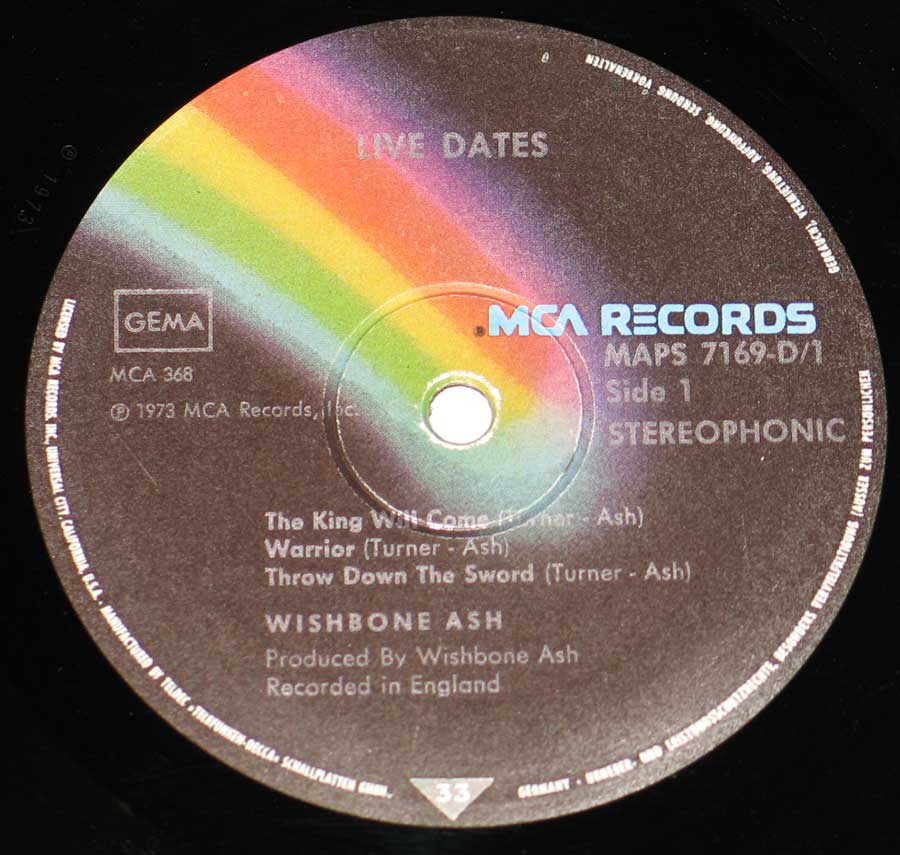 "Live Dates" Record Label Details: Black Colour with Rainbow MCA RECORDS MAPS 7169-D/1, MCA 368 ℗ 1973 MCA Records Sound Copyright 
