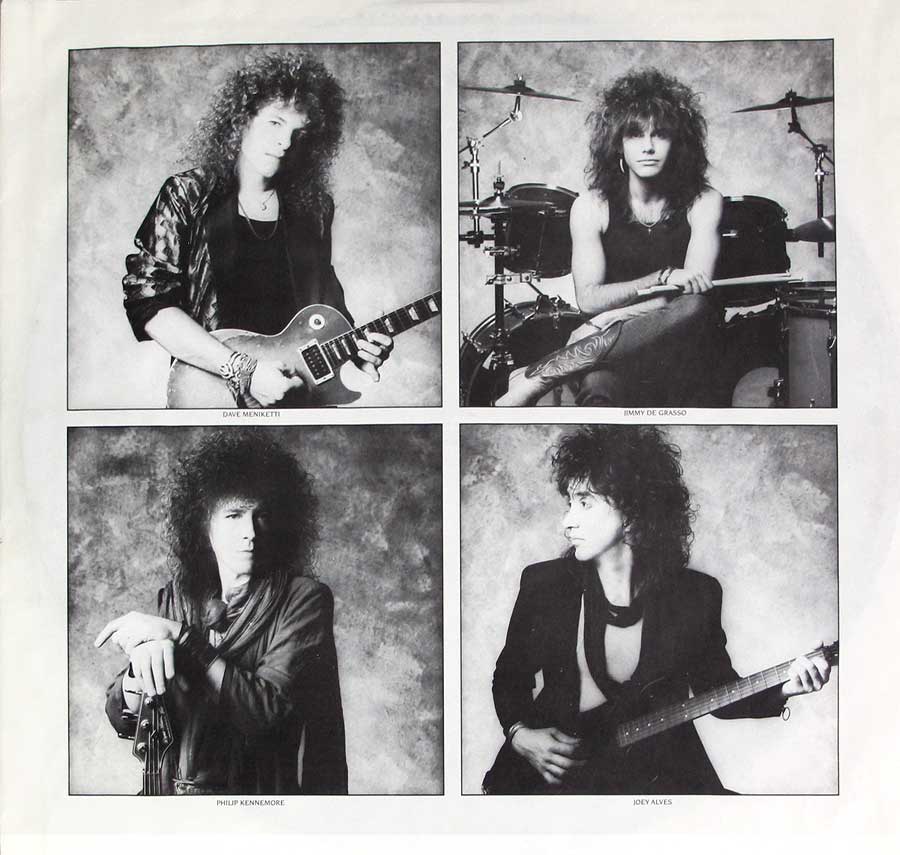 Four individual photos of the Y&T band-members printed on the custom inner sleeve