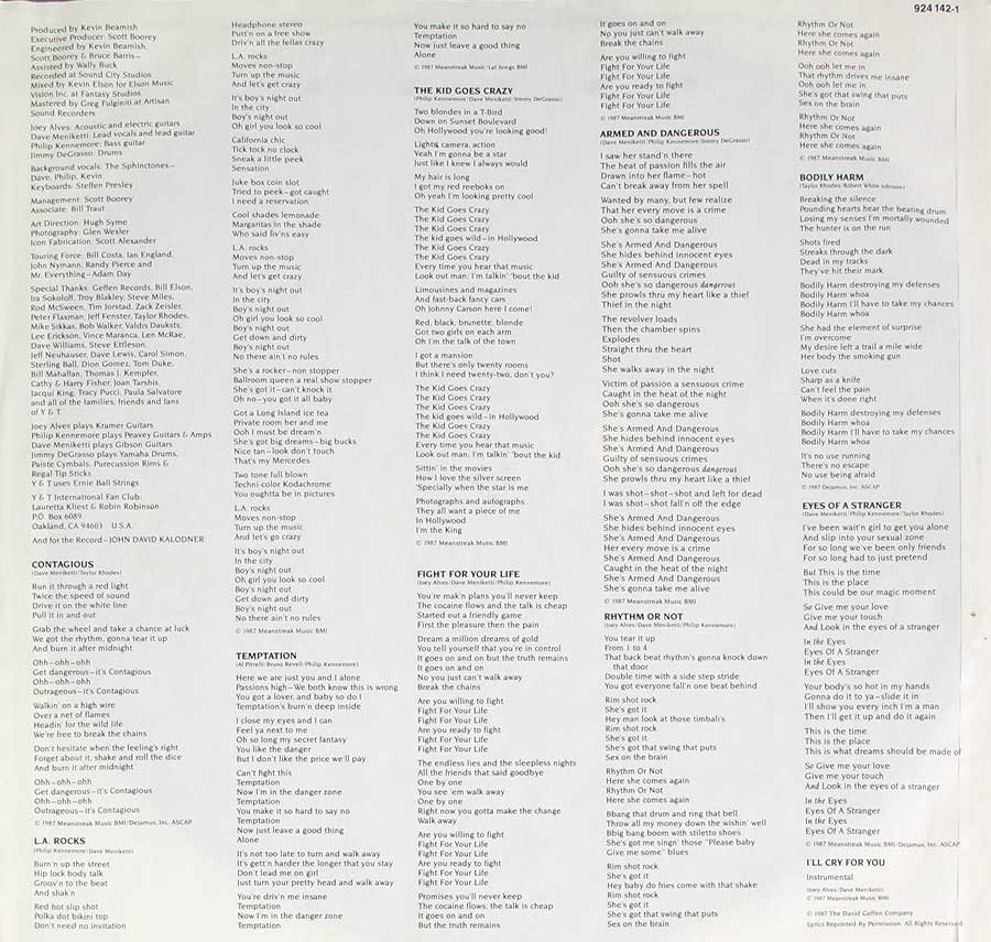 Lyrics of all the songs of "Contagious" Printed on the custom inner sleeve