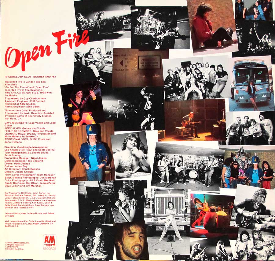 Y & T - Open Fire Live USA Release 12" LP Vinyl Album custom inner sleeve