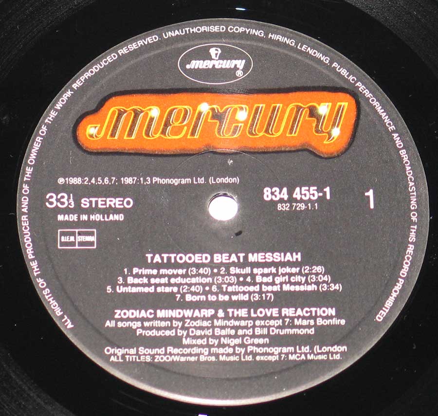 "Tattooed Bat Messiah" Record Label Details: Mercury 834 455, Made in Holland 
